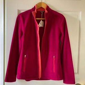 NWT Talbots Fleece Jacket Size M Deep Pink Medium Weight Front Zip Zip Pockets